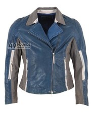 Men's Biker Leather Jacket Blue Casual Fashion Motorcycle Style Brando Jacket