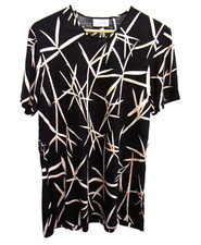 Eugen Klein Jersey Top Women' s Swing Split Sides Black Patterned Tunic  Size 10