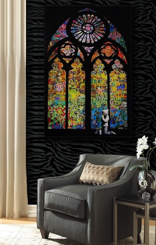 Banksy prayer church window - banksy,
