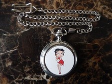 BETTY BOOP CHROME POCKET WATCH WITH CHAIN (NEW)  