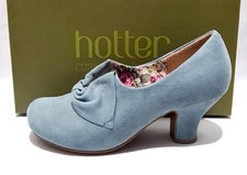 Hotter Donna Shoes Size 5.5 UK Wide Fit EXF New Dark Aqua Blue Suede Kitten Heel