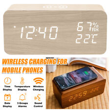 Wooden Digital Alarm Clock Voice Control LED Bedside Clock for Office Room Decor