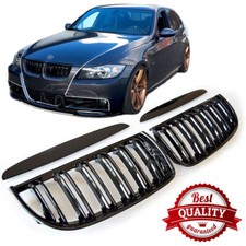 For BMW 3 SERIES E90 E91 2005-2008 PRE LCI GLOSS BLACK TWIN BAR KIDNEY GRILLS UK