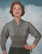 Knitting Pattern Womens Vintage 1950s Fitted Cardigan. 34 to 38 Inch Bust.