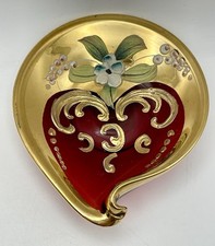 Vintage Vimax Ruby Red Murano Blown Glass Trinket Dish/Ashtray Hand Painted