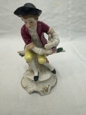 Vintage Porcelain Boy Figurine Flowers Tricorn Hat Made in Taiwan Decor