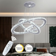 K9 Crystal Pendant Lights Chandelier LED Ceiling Light Dimmable Remote 3-Rings