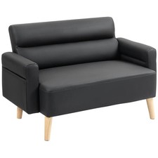 2-Seater Sofa Settee Small Faux Leather Compact Armchair Loveseat Chair Black