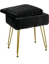Stool Chair with Storage Space, Footrest Footstool Ottoman, Black with Gold Legs