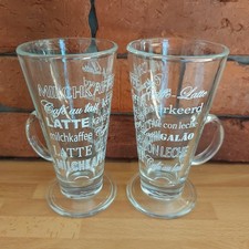 2x Latte Tall Glass Coffee Mug, Latte In Different Languages Design On Glass