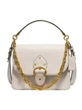 Coach V5206 Ivory Beat Leather Flap Bag Size 9.5x8x4 in