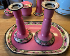 Vintage China Dressing Table Vanity Set Pink Black 6 piece Clearance
