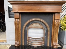 Fireplace Cast-Iron Granite Base And Wood Surround Mantelpiece￼ .