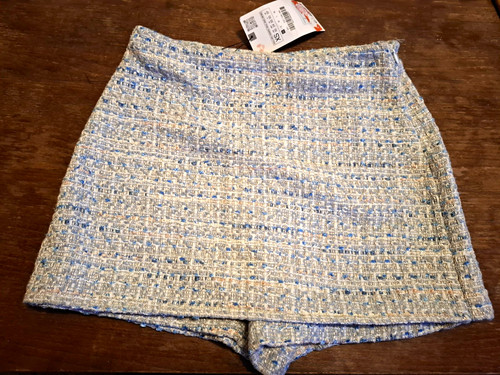 Zara blue white tweed shorts - zara,