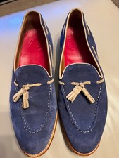 Grenson Tassel Loafers Mens UK 10 Navy Blue Suede Wide Fit England