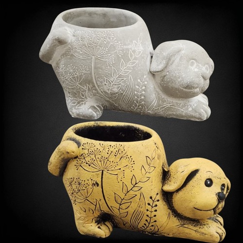 Dog shape cement planter - dog,