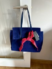 Zara Navy Blue Suede Leather Large Tote Bag With Scarf Bnwt H92