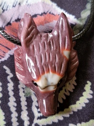 Mookaite crystal wolf pendant - wolf,