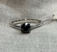 Ladies 1Ct  Black Diamond Solitaire Ring Platinum Overlay Sterling Silver, T