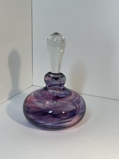 Jane Charles Studio Glass Perfume Bottle With Stopper  Purple Swirls 12cm High