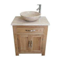 Solid Oak Bathroom Vanity Cabinet  | Sink Bathroom Unit | Travertine Worktop