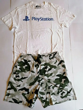 Men Teenagers PlayStation  Pyjama Set White Camouflage Short Sleeve Shorts Small