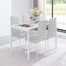 4x White Faux Leather Dining