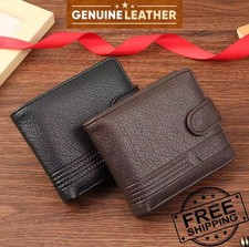 Mens Genuine Leather wallet RFID Blocking, Men Wallet with Snap Button