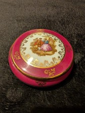 Rare Vintage Beautiful Limoges French France Porcelain Round Trinket Box