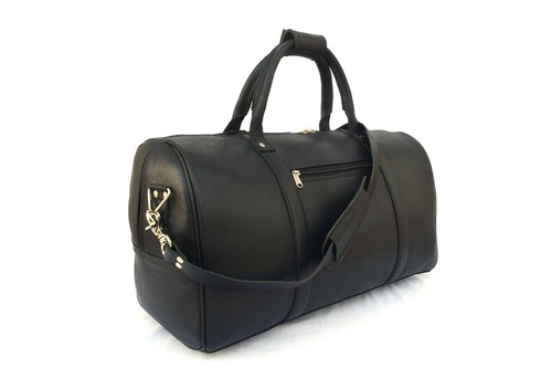 Black leather duffle bag - black,