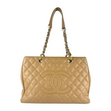 CHANEL Grand Tote GST Leather Shoulder Bag, Beige, Women's, z7201