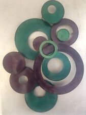 Contemporary Large Metal Wall Art Green Abstract Discs 80x60cm Mounted On Board