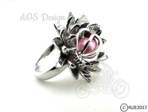 Pearl cage ring - cage, flower
