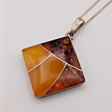Sterling Silver 925 Amber Pendant Necklace & Chain