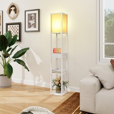 LED Standing Light Floor Lamp 3 Tier Open Shelves Drawer 2 USB Ports Living Room