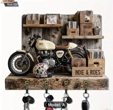Motorcycle Wall Key Holder 2D Wood Rack Indie & Rides Decor Vintage Gift 30cm
