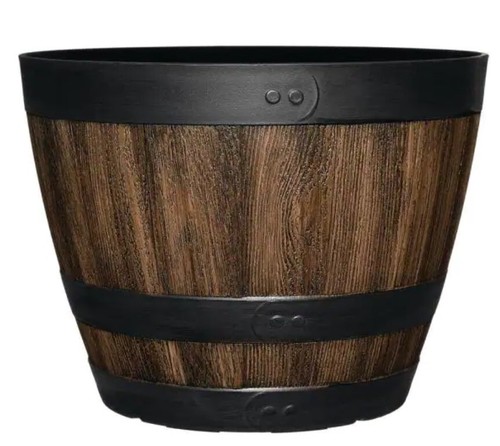 Resin walnut barrel planter - walnut,