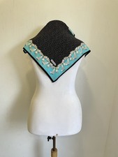 Y6# Tiffany & Co Silk Scarf Black White T Pattern Blue Bow Border Square Italy