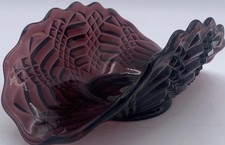 Vintage L.E. Smith Amethyst Glass Banana Boat Bowl Scalloped Edge