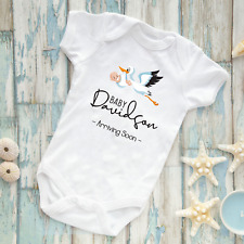 Personalised pregnancy baby announcement baby vest grow body suit stork stalk