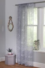 AYLA GREY VOILE CURTAIN PANEL WITH WHITE FLOWERS MADE TO ANY DROP (20"-90")