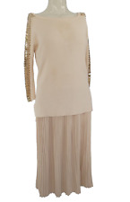 Zara Outfit Co Ord Pleated Skirt Beaded Top Knitted Beige Pale Pink size S M