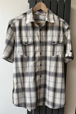 Men’s M&S Marks Spencer North Coast Stone Check Short Sleeve Shirt Cotton~ Large