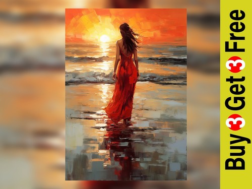 Sunset beach woman oil - sunset,