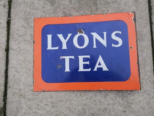 Vintage lyons tea enamel - "lyons, tea"