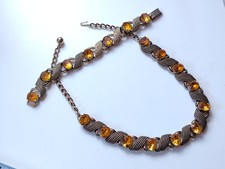 Vintage Jewelcraft Gold Tone Textured Link Chain Necklace Bracelet Rhinestone