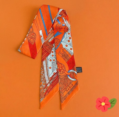 Orange twilly faux silk scarf - orange,