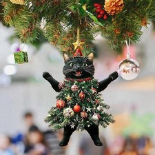 Acrylic Christmas Ornament Xmas Tree Hanging Decor Adorable Cat Pendant Hanging