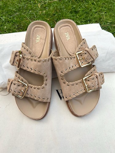 Zara beige suede double-buckle