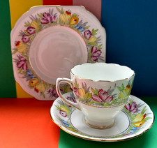 Vintage c1946 Rosina China Tea Set Trio,Teacup,Saucer & Tea Plate "Crocus"???
